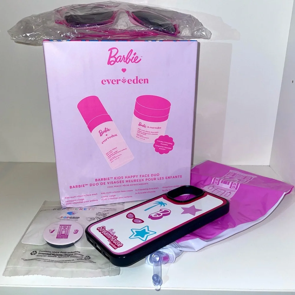 Barbie x Evereden Skincare Set Friendship Bracelets Popgrip sunglasses & Tote